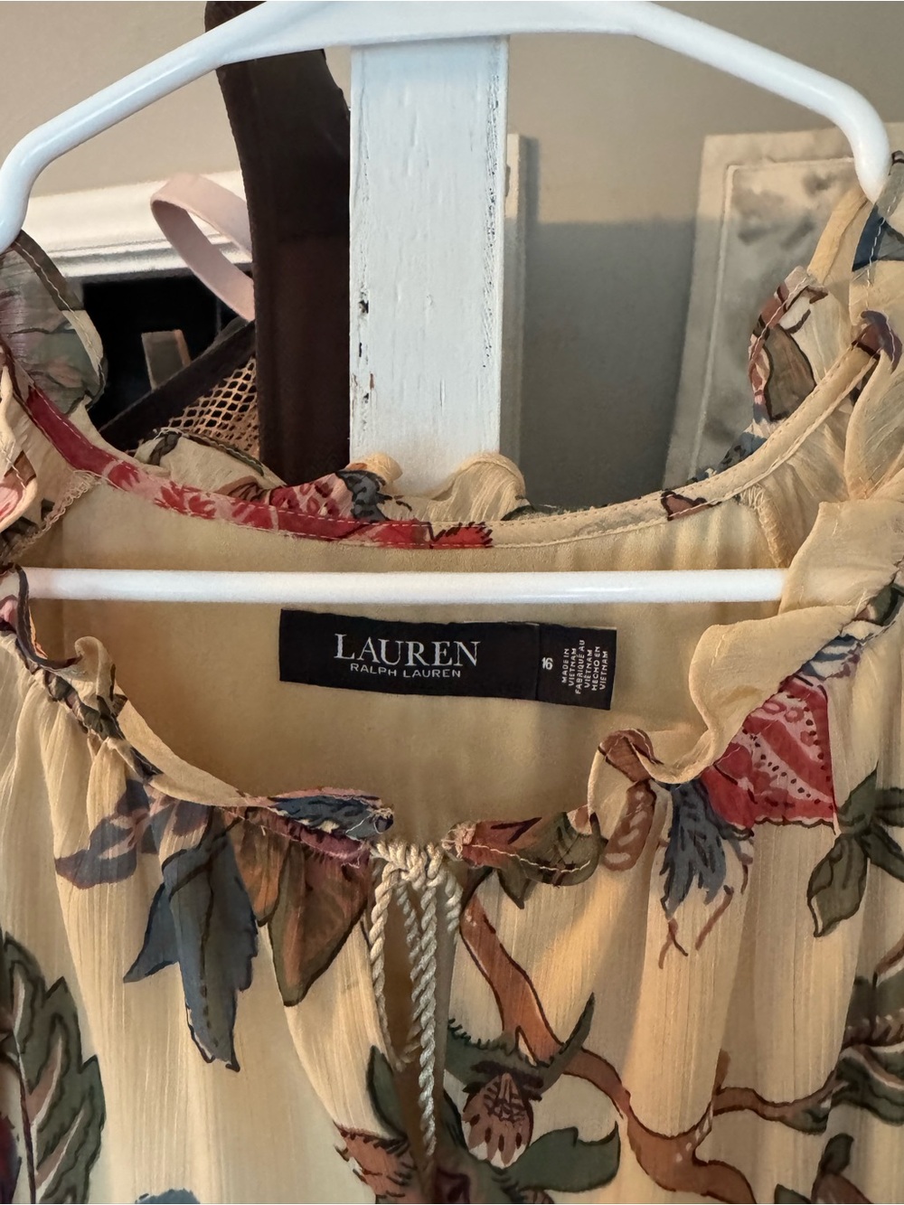 Lauren Ralph Lauren Cream Floral Maxi Dress with Ruffle Neck